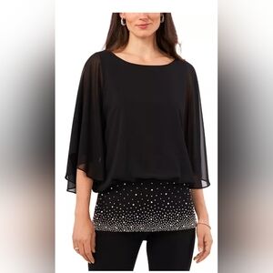 Women's Beaded-Band Blouson-Overlay 3/4-Sleeve Top